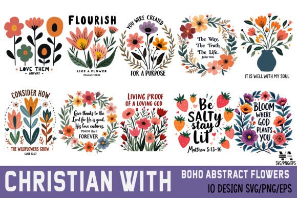 Christian Boho Flowers SVG PNG Bundle