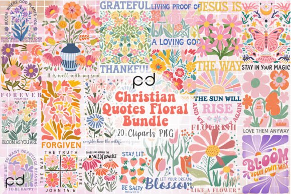Christian Quotes Floral Bundle Clipart and Crafts