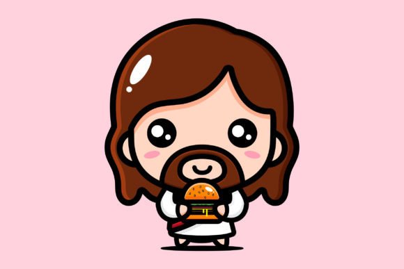 Cute Jesus Eating a Burger Illustrations