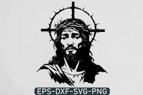 Jesus with Crown Thorns and Cross Svg
