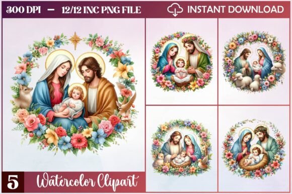 Watercolor Christmas Jesus Clipart and Illustrations
