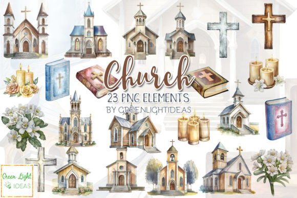 Watercolor Church Christian Clipart and Illustrations